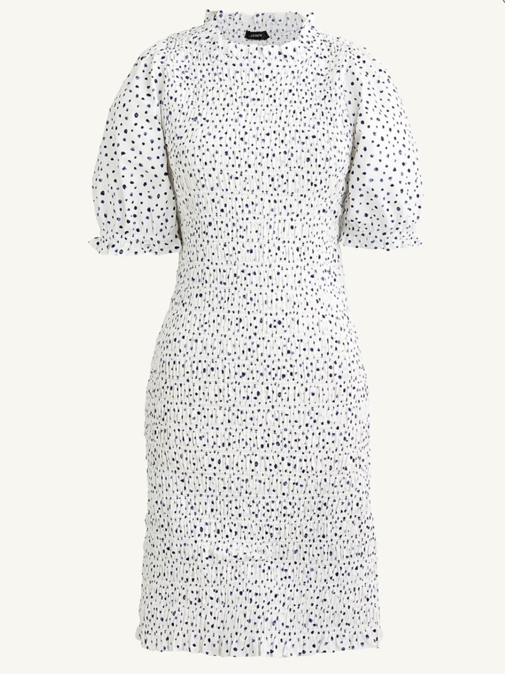 J.Crew puff-sleeve smocked mini dress in a white and blue dot print